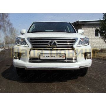 Защита передняя овальная короткая 75-42 мм ТСС для Lexus LX-570 2012-2015