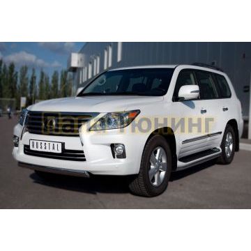 Защита передняя 75х42 мм овал короткая РусСталь для Lexus LX-570 2012-2015