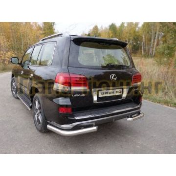 Защита заднего бампера уголки 76 мм ТСС для Lexus LX-570 Sport 2014-