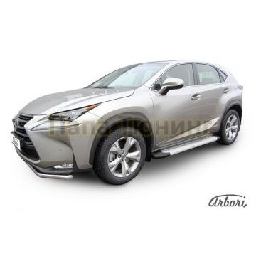 Пороги алюминиевые Arbori Optima Silver серебристые для Lexus NX-200/200t/300h 2014-