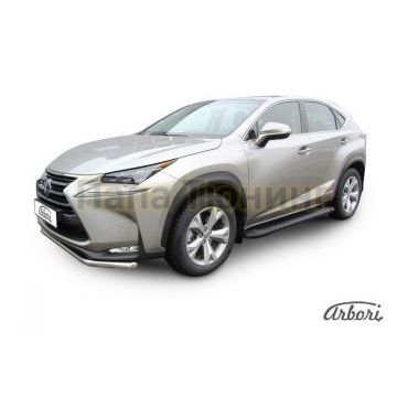 Пороги алюминиевые Arbori Optima Black чёрные для Lexus NX-200/200t/300h 2014-