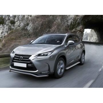 Пороги с площадкой нержавеющий лист 57 мм Rival для Lexus NX-200/200t/300h 2014-2017