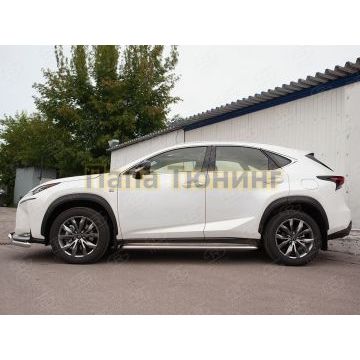 Пороги с площадкой нержавеющий лист 42 мм РусСталь для Lexus NX-200 2014-