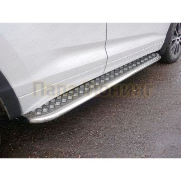 Пороги с площадкой алюминиевый лист 75х42 мм ТСС для Mitsubishi Outlander 2012-2014