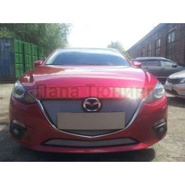 Защита радиатора черная верхняя с парктроником РусСталь для Mazda 3 2013-