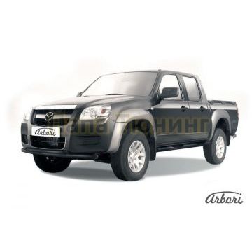 Защита передняя чёрная сталь двойная 57-57 мм Slitkoff для Mazda BT-50 2006-2011