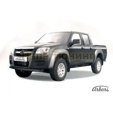 Защита передняя чёрная сталь двойная 76-57 мм Slitkoff для Mazda BT-50 2006-2011