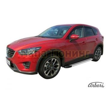 Пороги алюминиевые Arbori Luxe Black черные для Mazda CX-5 2011-