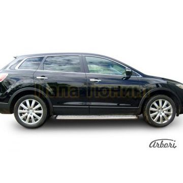 Пороги с площадкой алюминиевый лист 57 мм Slitkoff для Mazda CX-9 2007-2012