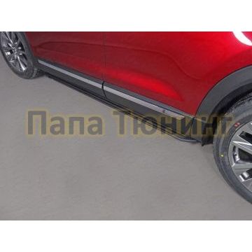 Пороги алюминиевые Slim Line Black ТСС для Mazda CX-9 2017-