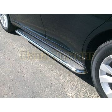 Пороги с площадкой нержавеющий лист 42 мм ТСС для Mitsubishi Outlander 2010-2012 Пороги с площадкой нержавеющий лист 42 мм ТСС для Mitsubishi Outlander 2010-2012