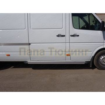 Порог алюминиевый Slim Line Silver ТСС для Mercedes-Benz Sprinter 2014-