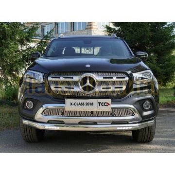 Защита передняя овальная с ДХО 75х42 мм для Mercedes-Benz X-Class 2018- Защита передняя овальная с ДХО 75х42 мм для Mercedes-Benz X-Class 2018-