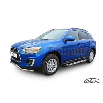 Пороги алюминиевые Arbori Luxe Black черные для Mitsubishi ASX 2010-
