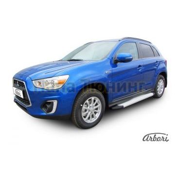 Пороги алюминиевые Arbori Optima Silver серебристые для Mitsubishi ASX 2010-