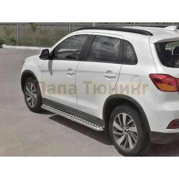 Пороги с площадкой алюминиевый лист d42 вариант 2 для Mitsubishi ASX 2017-2020