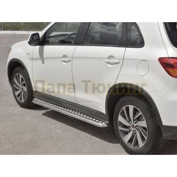 Пороги с площадкой алюминиевый лист d42 вариант 2 для Mitsubishi ASX 2017-2020