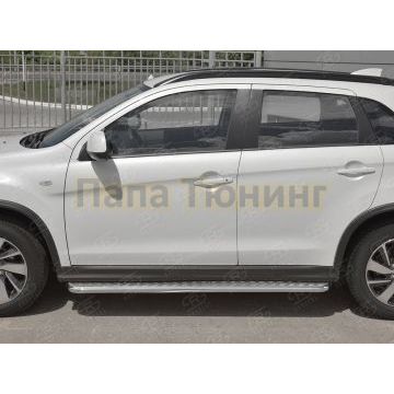 Пороги с площадкой алюминиевый лист d42 вариант 2 для Mitsubishi ASX 2017-2020