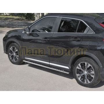 Пороги труба овальная с проступью 75х42 мм для Mitsubishi Eclipse Cross 2018-