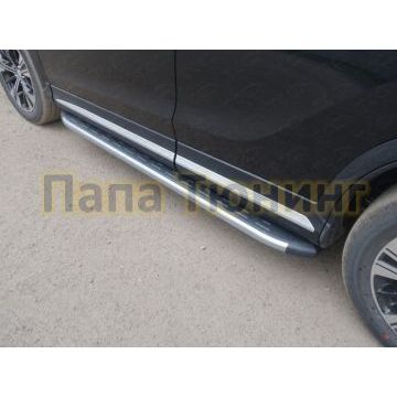 Пороги алюминиевые с накладкой ТСС серебристые для Mitsubishi Eclipse Cross 2018-