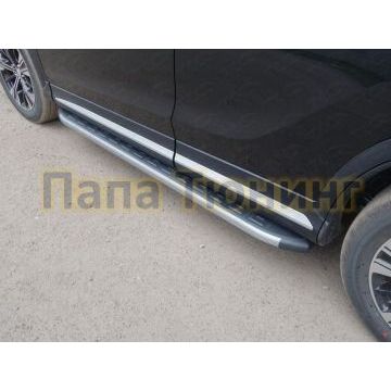 Пороги алюминиевые с накладкой ТСС серые для Mitsubishi Eclipse Cross 2018-