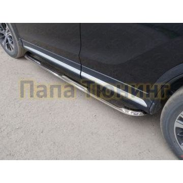 Пороги труба овальная гнутая с накладками 75х42 мм ТСС для Mitsubishi Eclipse Cross 2018-