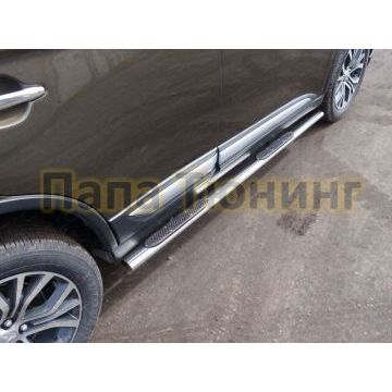 Пороги труба овальная с накладками 75х42 мм ТСС для Mitsubishi Eclipse Cross 2018-