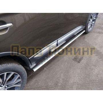 Пороги труба овальная с проступью 75х42 мм ТСС для Mitsubishi Eclipse Cross 2018-