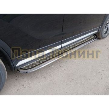 Пороги с площадкой алюминиевый лист 75х42 мм ТСС для Mitsubishi Eclipse Cross 2018-