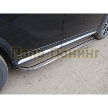 Пороги с площадкой нержавеющий лист 75х42 мм ТСС для Mitsubishi Eclipse Cross 2018-