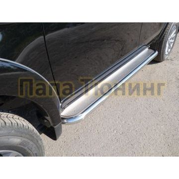 Пороги с площадкой нержавеющий лист 60 мм ТСС для Mitsubishi L200 2015-2019 Пороги с площадкой нержавеющий лист 60 мм ТСС для Mitsubishi L200 2015-2019