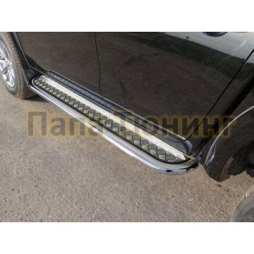 Пороги с площадкой алюминиевый лист 75х42 мм ТСС для Mitsubishi L200 2015-2019 Пороги с площадкой алюминиевый лист 75х42 мм ТСС для Mitsubishi L200 2015-2019