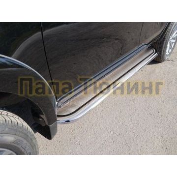 Пороги с площадкой нержавеющий лист 75х42 мм ТСС для Mitsubishi L200 2015-2019 Пороги с площадкой нержавеющий лист 75х42 мм ТСС для Mitsubishi L200 2015-2019
