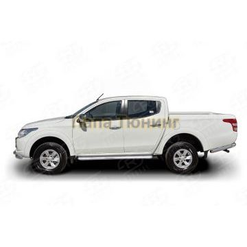 Пороги с площадкой нержавеющий лист 42 мм РусСталь для Mitsubishi L200 2015-2019
