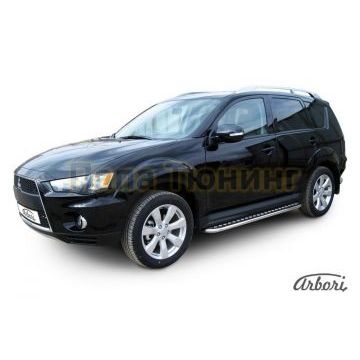Пороги с площадкой алюминиевый лист 42 мм Slitkoff для Mitsubishi Outlander XL 2010-2012 Пороги с площадкой алюминиевый лист 42 мм Slitkoff для Mitsubishi Outlander XL 2010-2012