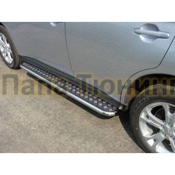 Пороги с площадкой алюминиевый лист 42 мм ТСС для Mitsubishi Outlander 2012-2014