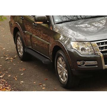 Пороги алюминиевые Rival Black Start для Mitsubishi Pajero 4 2006-
