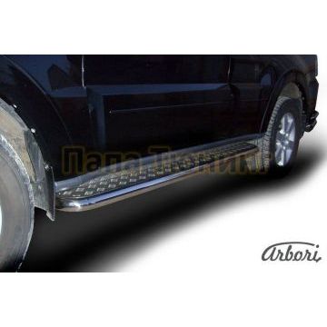 Пороги с площадкой алюминиевый лист 57 мм Slitkoff для Mitsubishi Pajero 4 2006- Пороги с площадкой алюминиевый лист 57 мм Slitkoff для Mitsubishi Pajero 4 2006-