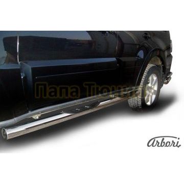 Пороги труба с накладками 76 мм Slitkoff для Mitsubishi Pajero 4 2006- Пороги труба с накладками 76 мм Slitkoff для Mitsubishi Pajero 4 2006-