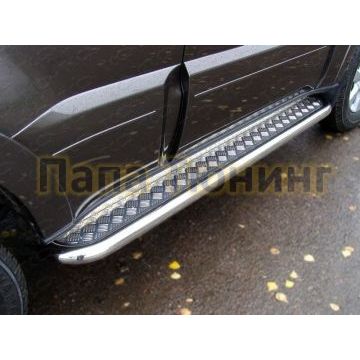 Пороги с площадкой алюминиевый лист 60 мм ТСС для Mitsubishi Pajero 4 2011-2014 Пороги с площадкой алюминиевый лист 60 мм ТСС для Mitsubishi Pajero 4 2011-2014