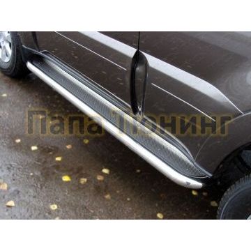 Пороги с площадкой нержавеющий лист 60 мм ТСС для Mitsubishi Pajero 4 2011-2014 Пороги с площадкой нержавеющий лист 60 мм ТСС для Mitsubishi Pajero 4 2011-2014