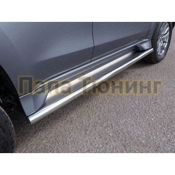 Пороги с площадкой нержавеющий лист 60 мм ТСС для Mitsubishi Pajero Sport 2016-2021 Пороги с площадкой нержавеющий лист 60 мм ТСС для Mitsubishi Pajero Sport 2016-2021