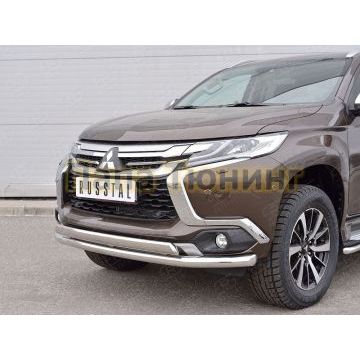 Защита передняя двойная 63-75х42 мм РусСталь для Mitsubishi Pajero Sport 2016-2021