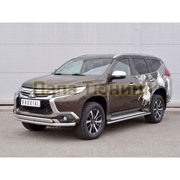 Защита передняя двойная 63-75х42 мм РусСталь для Mitsubishi Pajero Sport 2016-2021