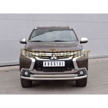 Защита передняя двойная 63-75х42 мм РусСталь для Mitsubishi Pajero Sport 2016-2021