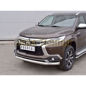 Защита переднего бампера d76 РусСталь для Mitsubishi Pajero Sport 2016-2021