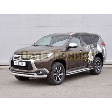 Защита переднего бампера d76 РусСталь для Mitsubishi Pajero Sport 2016-2021