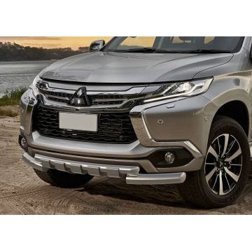 Защита передняя двойная с накладками 76-57 мм Rival для Mitsubishi Pajero Sport 2016-2021