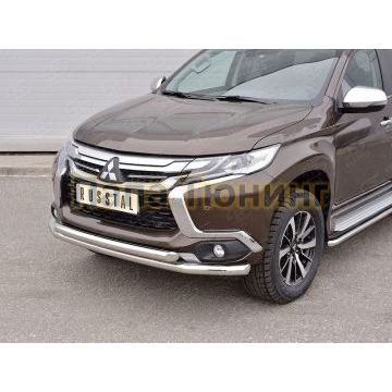 Защита передняя двойная d57-d57 РусСталь для Mitsubishi Pajero Sport 2016-2021