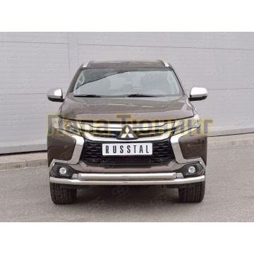 Защита передняя двойная d57-d57 РусСталь для Mitsubishi Pajero Sport 2016-2021